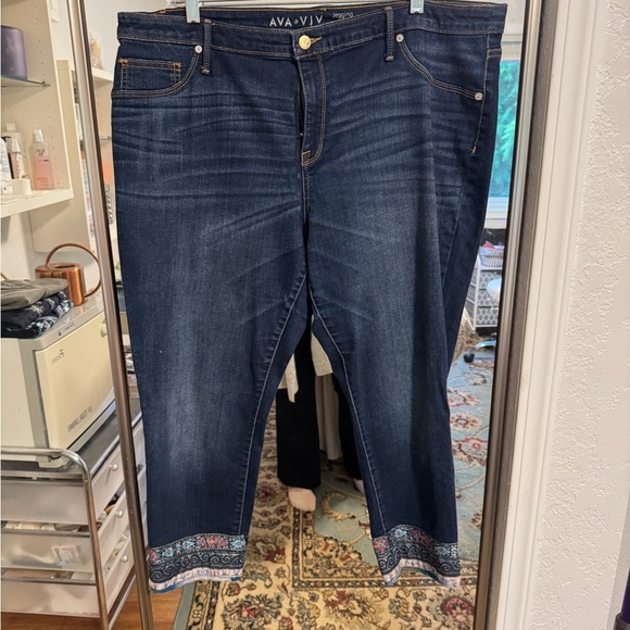 Ava & Viv Women's Blue Jeans with Embroidered Hem - Picture 1 of 5